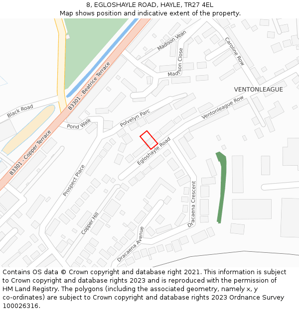 8, EGLOSHAYLE ROAD, HAYLE, TR27 4EL: Location map and indicative extent of plot
