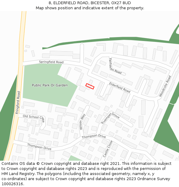 8, ELDERFIELD ROAD, BICESTER, OX27 8UD: Location map and indicative extent of plot