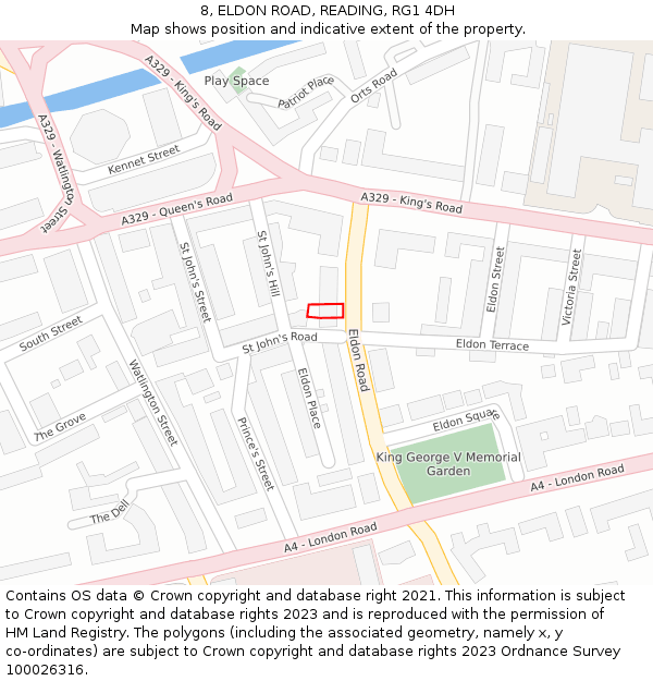 8, ELDON ROAD, READING, RG1 4DH: Location map and indicative extent of plot