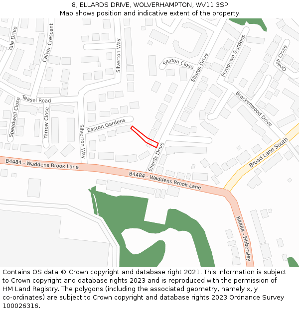 8, ELLARDS DRIVE, WOLVERHAMPTON, WV11 3SP: Location map and indicative extent of plot
