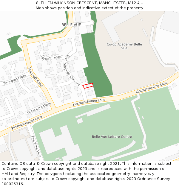 8, ELLEN WILKINSON CRESCENT, MANCHESTER, M12 4JU: Location map and indicative extent of plot