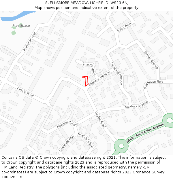8, ELLSMORE MEADOW, LICHFIELD, WS13 6NJ: Location map and indicative extent of plot