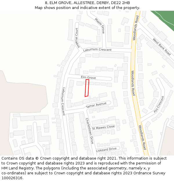 8, ELM GROVE, ALLESTREE, DERBY, DE22 2HB: Location map and indicative extent of plot