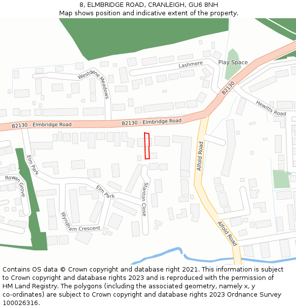 8, ELMBRIDGE ROAD, CRANLEIGH, GU6 8NH: Location map and indicative extent of plot