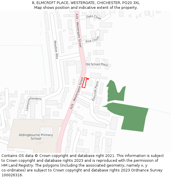 8, ELMCROFT PLACE, WESTERGATE, CHICHESTER, PO20 3XL: Location map and indicative extent of plot