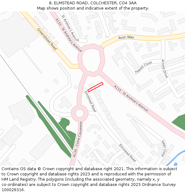 8, ELMSTEAD ROAD, COLCHESTER, CO4 3AA: Location map and indicative extent of plot