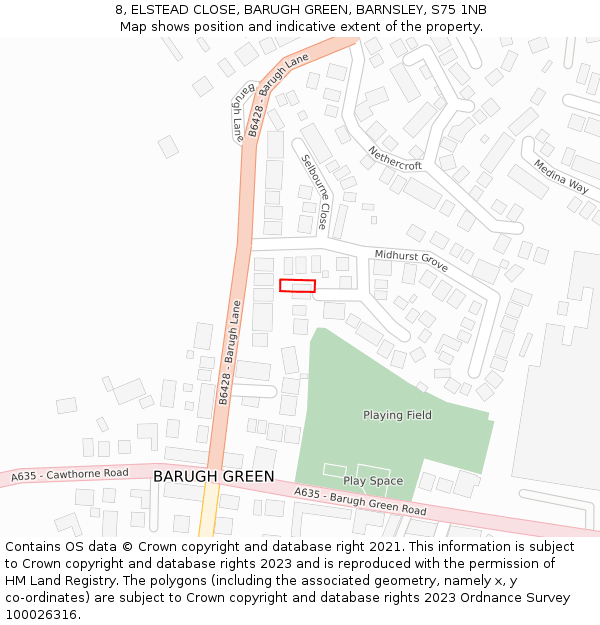 8, ELSTEAD CLOSE, BARUGH GREEN, BARNSLEY, S75 1NB: Location map and indicative extent of plot