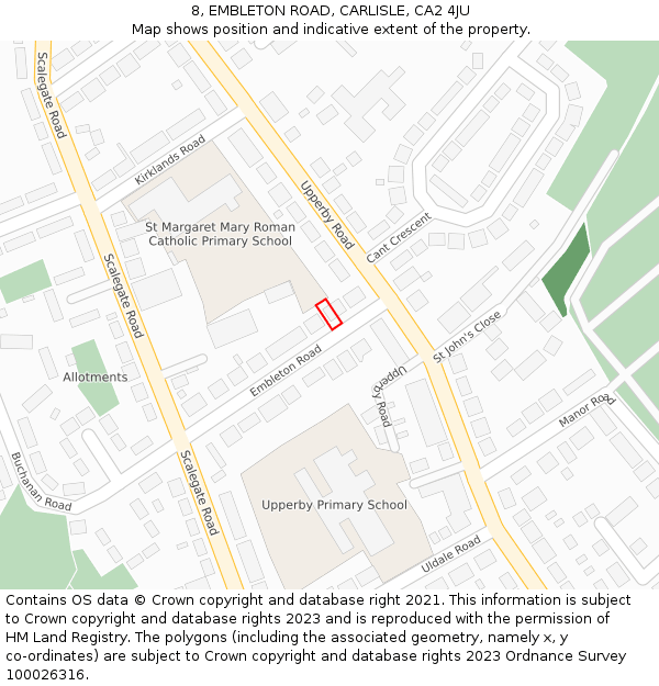 8, EMBLETON ROAD, CARLISLE, CA2 4JU: Location map and indicative extent of plot