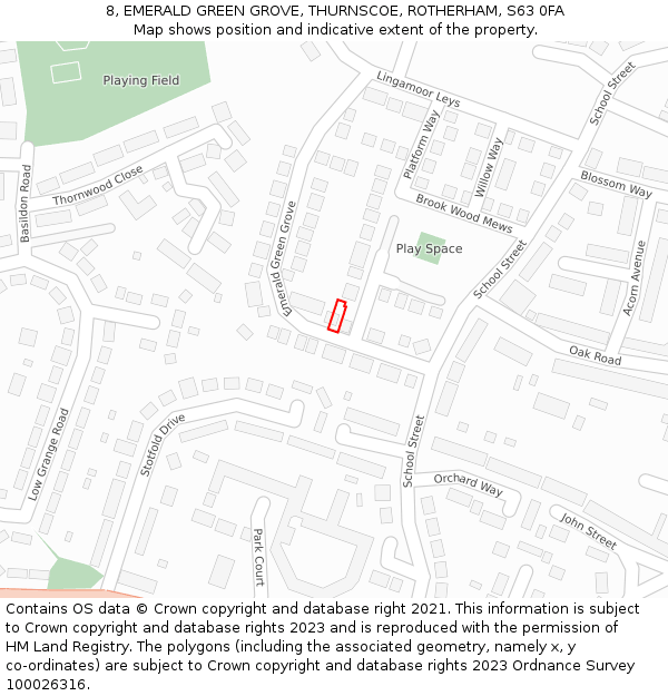 8, EMERALD GREEN GROVE, THURNSCOE, ROTHERHAM, S63 0FA: Location map and indicative extent of plot