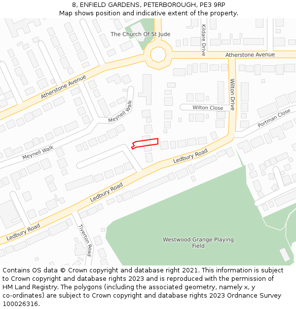 8, ENFIELD GARDENS, PETERBOROUGH, PE3 9RP: Location map and indicative extent of plot
