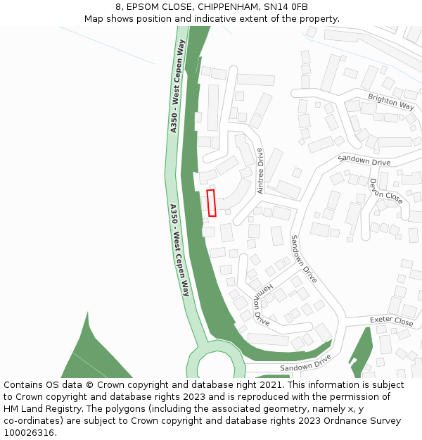 8, EPSOM CLOSE, CHIPPENHAM, SN14 0FB: Location map and indicative extent of plot