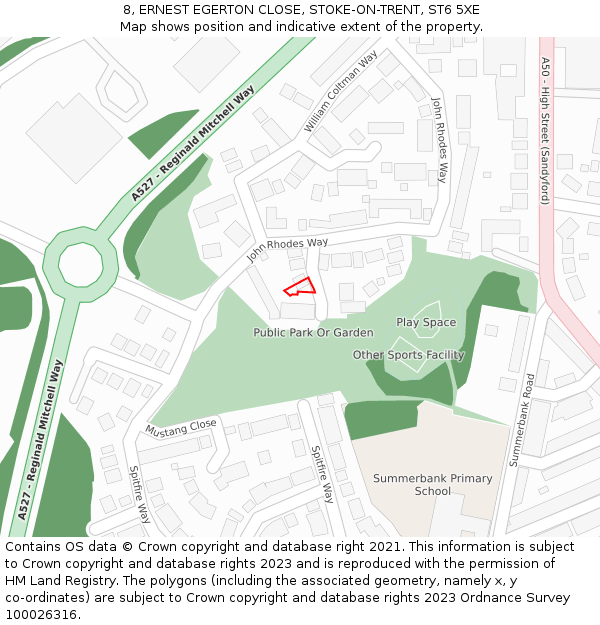 8, ERNEST EGERTON CLOSE, STOKE-ON-TRENT, ST6 5XE: Location map and indicative extent of plot