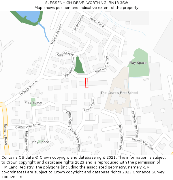 8, ESSENHIGH DRIVE, WORTHING, BN13 3SW: Location map and indicative extent of plot