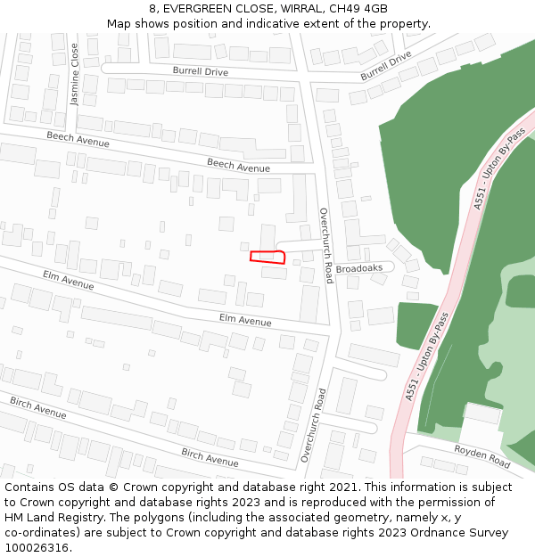 8, EVERGREEN CLOSE, WIRRAL, CH49 4GB: Location map and indicative extent of plot