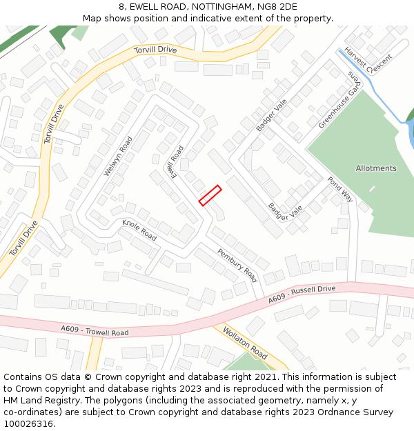 8, EWELL ROAD, NOTTINGHAM, NG8 2DE: Location map and indicative extent of plot