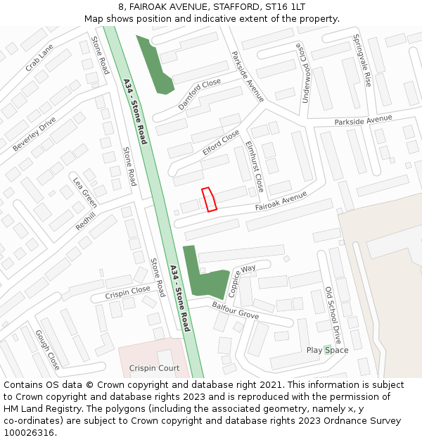 8, FAIROAK AVENUE, STAFFORD, ST16 1LT: Location map and indicative extent of plot