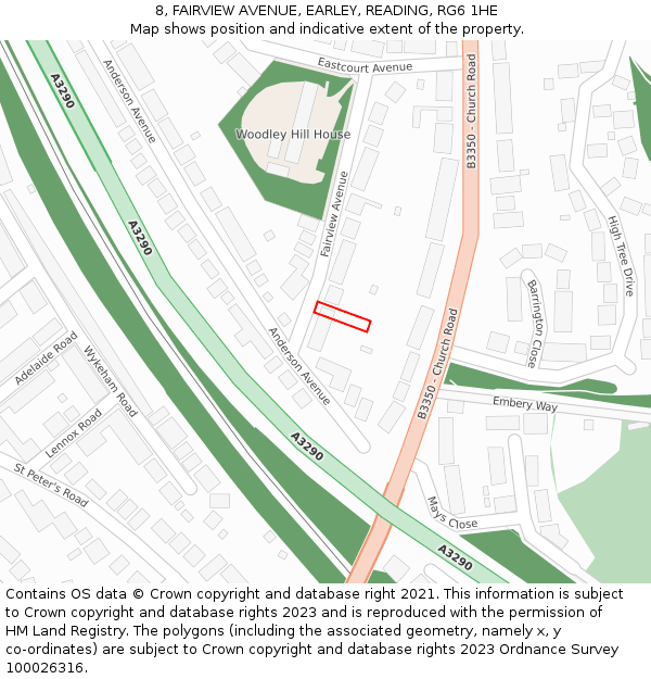 8, FAIRVIEW AVENUE, EARLEY, READING, RG6 1HE: Location map and indicative extent of plot