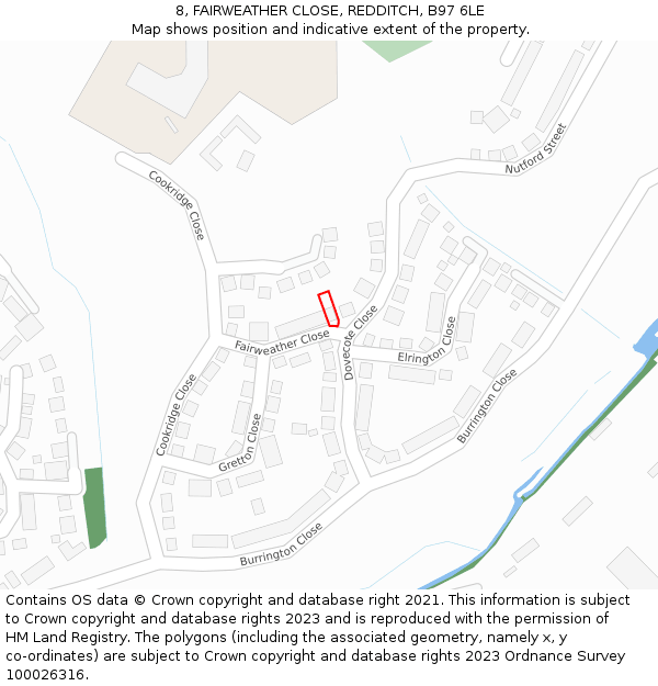 8, FAIRWEATHER CLOSE, REDDITCH, B97 6LE: Location map and indicative extent of plot