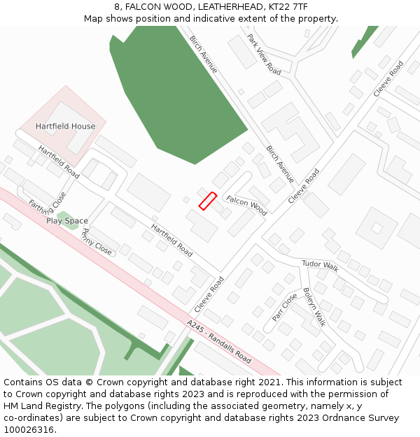 8, FALCON WOOD, LEATHERHEAD, KT22 7TF: Location map and indicative extent of plot