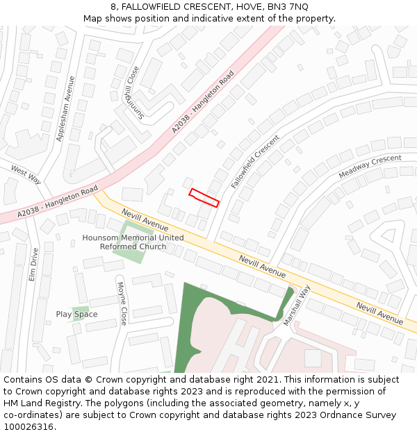 8, FALLOWFIELD CRESCENT, HOVE, BN3 7NQ: Location map and indicative extent of plot