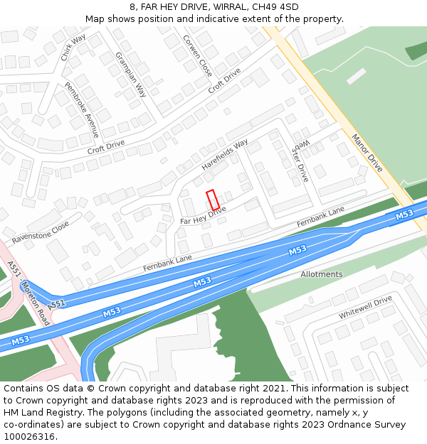 8, FAR HEY DRIVE, WIRRAL, CH49 4SD: Location map and indicative extent of plot