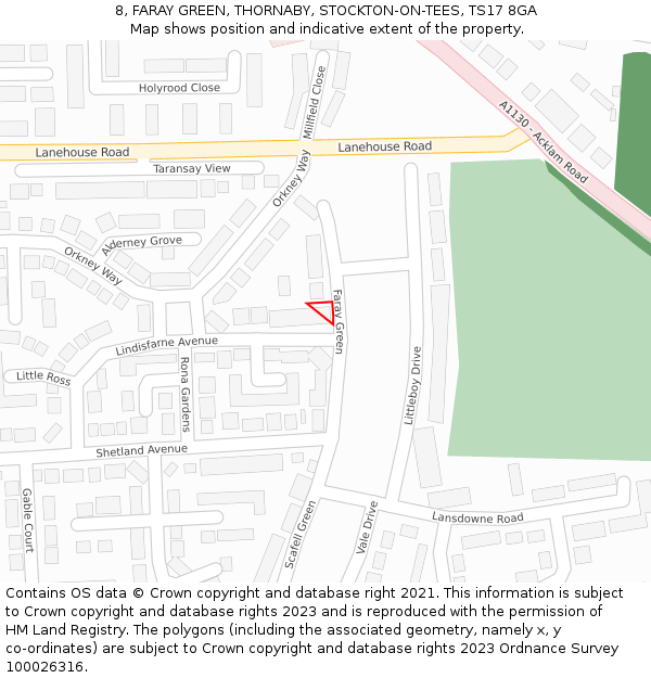 8, FARAY GREEN, THORNABY, STOCKTON-ON-TEES, TS17 8GA: Location map and indicative extent of plot