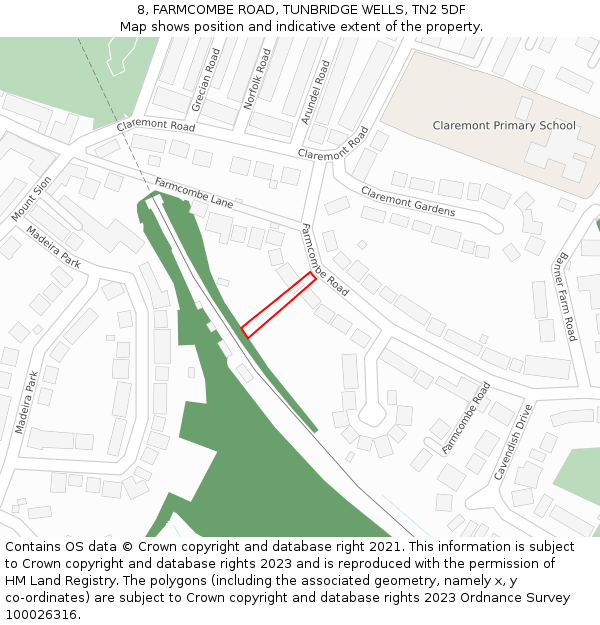 8, FARMCOMBE ROAD, TUNBRIDGE WELLS, TN2 5DF: Location map and indicative extent of plot