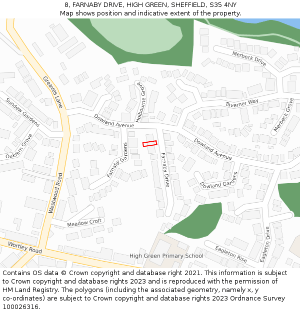 8, FARNABY DRIVE, HIGH GREEN, SHEFFIELD, S35 4NY: Location map and indicative extent of plot