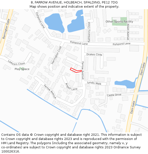 8, FARROW AVENUE, HOLBEACH, SPALDING, PE12 7DG: Location map and indicative extent of plot