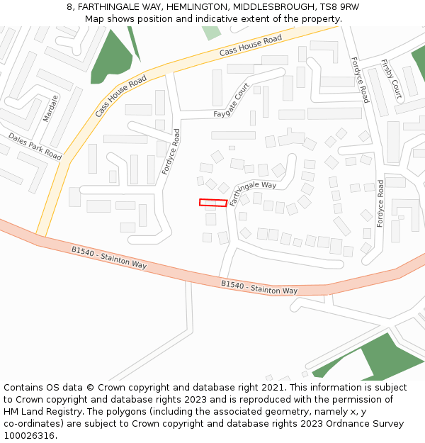8, FARTHINGALE WAY, HEMLINGTON, MIDDLESBROUGH, TS8 9RW: Location map and indicative extent of plot