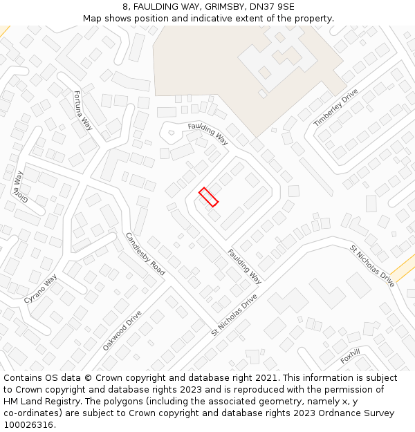 8, FAULDING WAY, GRIMSBY, DN37 9SE: Location map and indicative extent of plot