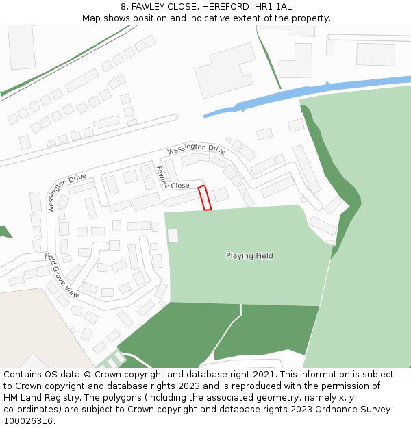 8, FAWLEY CLOSE, HEREFORD, HR1 1AL: Location map and indicative extent of plot