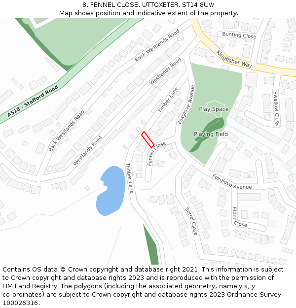 8, FENNEL CLOSE, UTTOXETER, ST14 8UW: Location map and indicative extent of plot