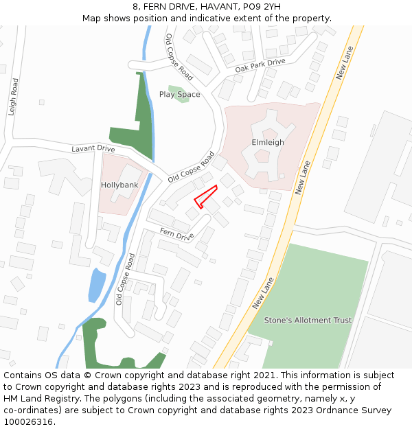8, FERN DRIVE, HAVANT, PO9 2YH: Location map and indicative extent of plot
