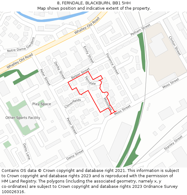 8, FERNDALE, BLACKBURN, BB1 5HH: Location map and indicative extent of plot