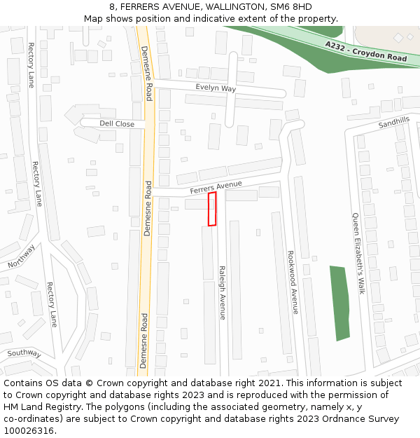 8, FERRERS AVENUE, WALLINGTON, SM6 8HD: Location map and indicative extent of plot