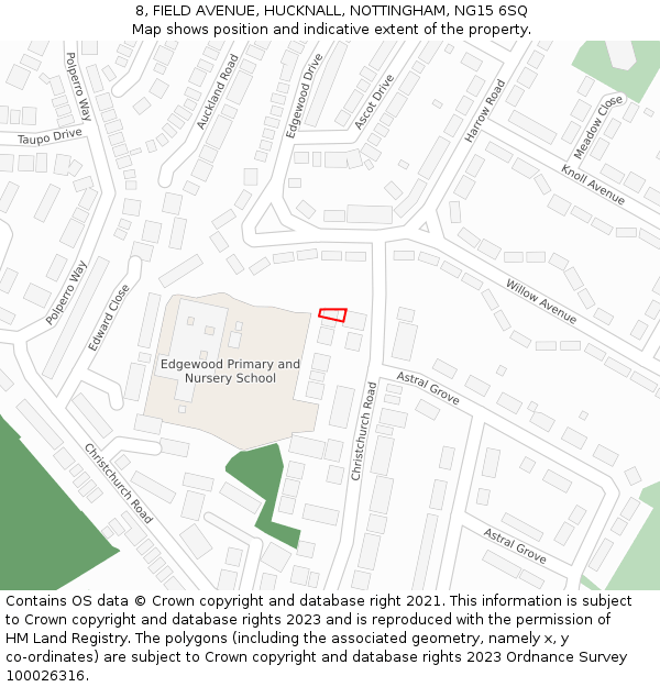 8, FIELD AVENUE, HUCKNALL, NOTTINGHAM, NG15 6SQ: Location map and indicative extent of plot