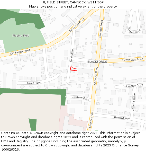 8, FIELD STREET, CANNOCK, WS11 5QP: Location map and indicative extent of plot