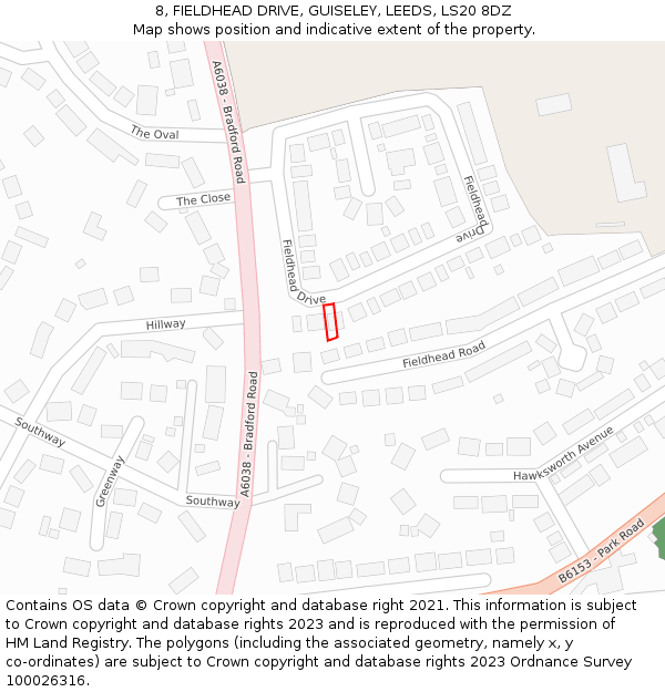 8, FIELDHEAD DRIVE, GUISELEY, LEEDS, LS20 8DZ: Location map and indicative extent of plot