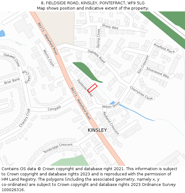 8, FIELDSIDE ROAD, KINSLEY, PONTEFRACT, WF9 5LG: Location map and indicative extent of plot