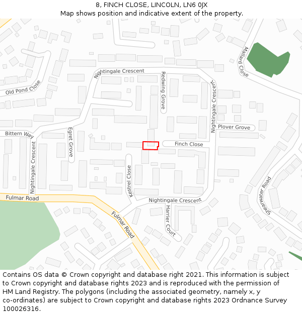 8, FINCH CLOSE, LINCOLN, LN6 0JX: Location map and indicative extent of plot