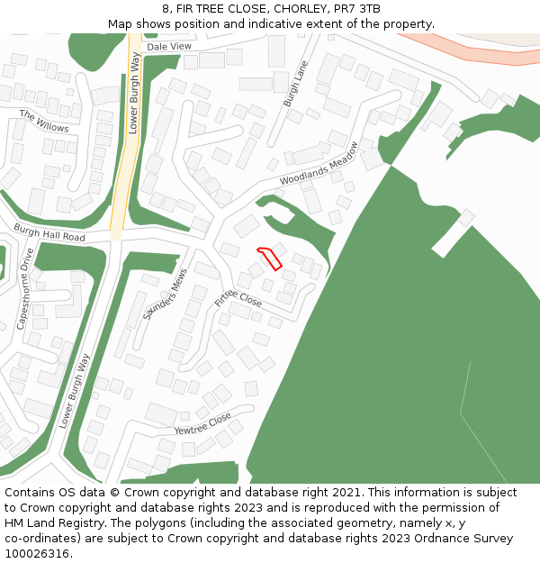 8, FIR TREE CLOSE, CHORLEY, PR7 3TB: Location map and indicative extent of plot