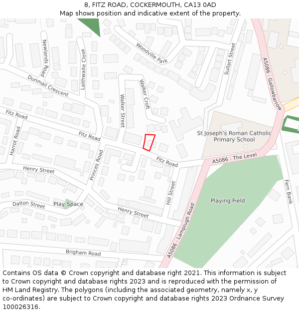 8, FITZ ROAD, COCKERMOUTH, CA13 0AD: Location map and indicative extent of plot