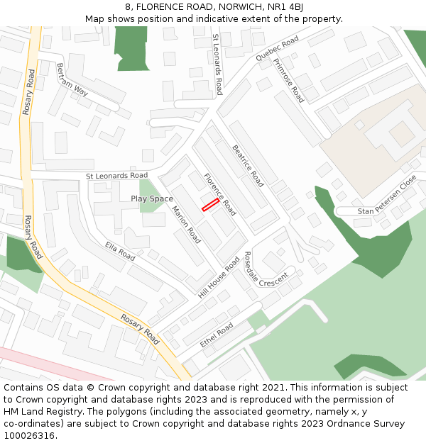 8, FLORENCE ROAD, NORWICH, NR1 4BJ: Location map and indicative extent of plot