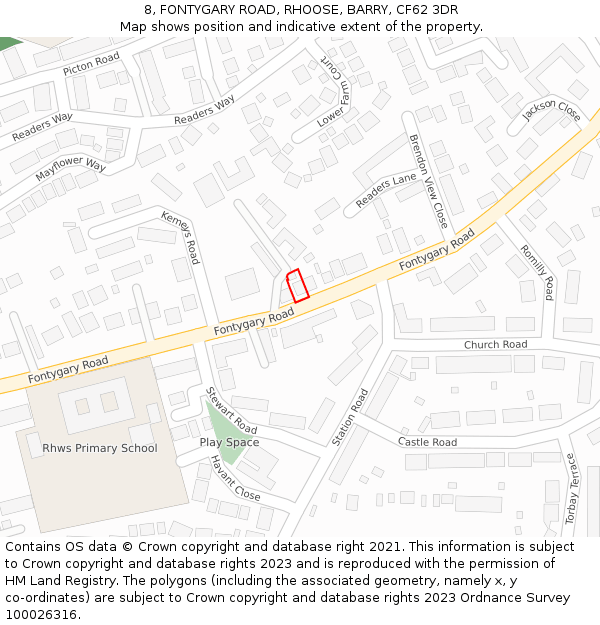 8, FONTYGARY ROAD, RHOOSE, BARRY, CF62 3DR: Location map and indicative extent of plot