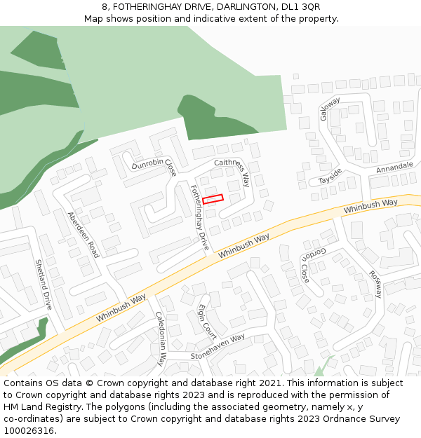 8, FOTHERINGHAY DRIVE, DARLINGTON, DL1 3QR: Location map and indicative extent of plot