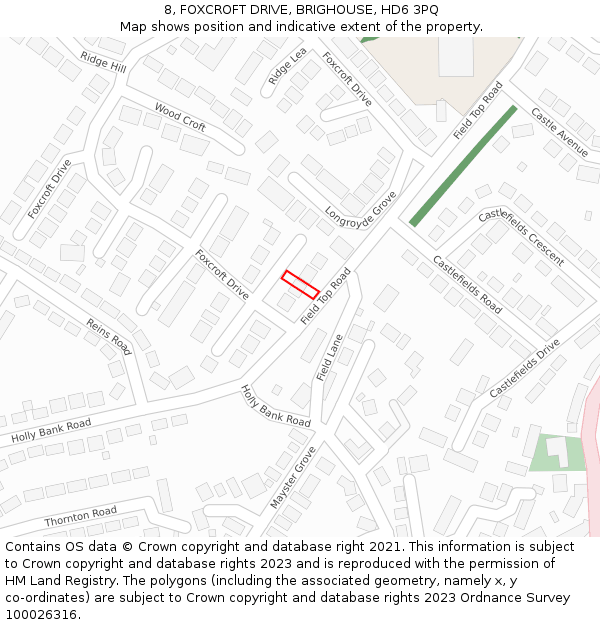 8, FOXCROFT DRIVE, BRIGHOUSE, HD6 3PQ: Location map and indicative extent of plot