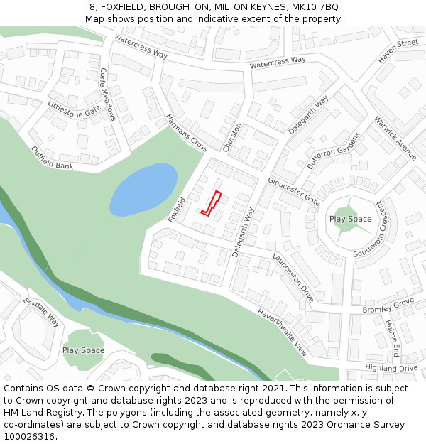 8, FOXFIELD, BROUGHTON, MILTON KEYNES, MK10 7BQ: Location map and indicative extent of plot