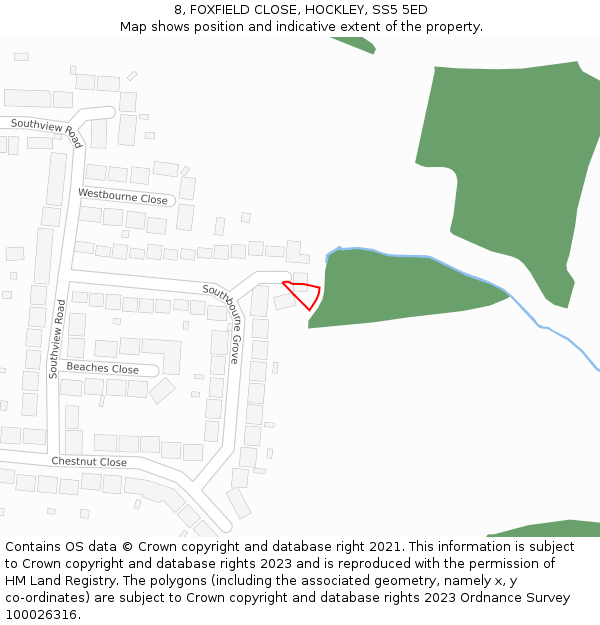 8, FOXFIELD CLOSE, HOCKLEY, SS5 5ED: Location map and indicative extent of plot