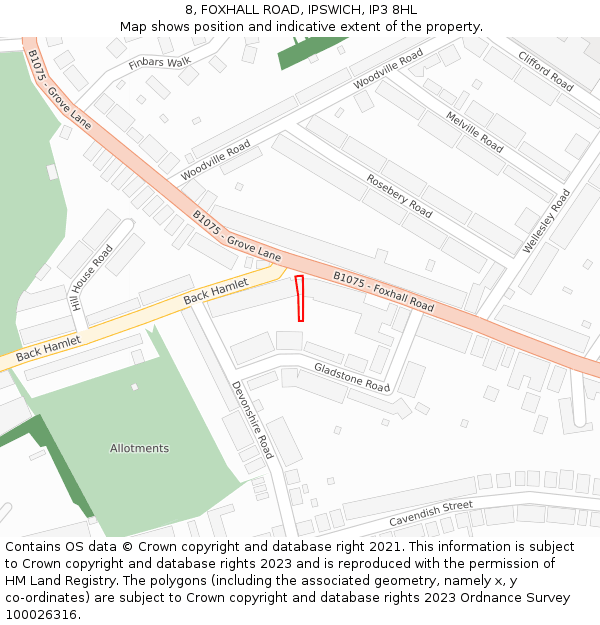 8, FOXHALL ROAD, IPSWICH, IP3 8HL: Location map and indicative extent of plot